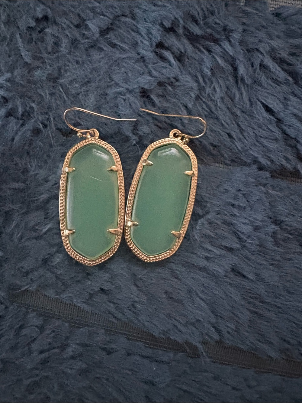 Kendra Scott Teal-Green Glass Drop Earrings with Gold Trim